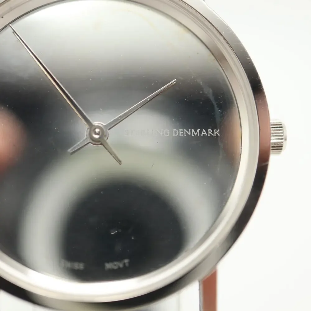 Sterling Denmark by Max Rene Silver Tone 32mm Watch Swiss Leather w New Battery